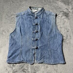 VTG 90s Nuovo Womens Denim Tassle Vest Size M Indie Minimalist Retro